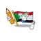 Student holding pencil flag sudan with mascot funny cartoon