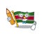 Student holding pencil flag suriname character with cartoon shape