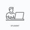 Student line icon. Vector outline illustration of man working on the computer. Online education pictorgam