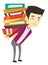 Student with pile of books vector illustration.