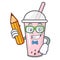 Student raspberry bubble tea character cartoon