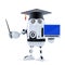 Student robot with pointer and laptop. Isolated