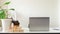 Student studying table and workplace with laptop and notebook in home office during COVID-19 pandemic