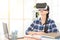 Student studying with virtual reality goggles