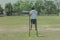 Student try to walk on the Bamboo legs,Children playing Old tha