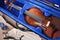 Student violin and equipment on wooden table