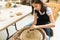 Student Wheel Throwing In Pottery Class