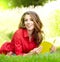 Student woman with book. University education.