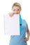 Student woman holding blank copybook