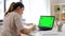 student woman with laptop, notebook and book