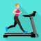 Student woman treadmill icon, flat style