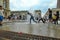 Students celebrating the last school day taking ritual shower in downtown fountain