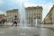 Students celebrating the last school day taking ritual shower in downtown fountain