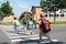 Students crossing street