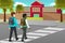 Students Crossing the Street to Schooll Illustration