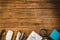 Students desk on wooden background