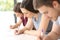 Students doing an exam in a classroom