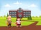 Students Elementary school . Schoolboy and schoolgirl go together hand in hand to school. Vector illustration