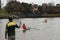 Students getting ready to row on the Yarra river central Melbourne city at a rowing club, October 2019