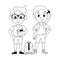 Students kids in school cartoon in black and white