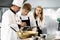 Students are learning to cook in a culinary institute with a standard kitchen and complete equipment. And have a professional chef