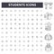 Students line icons, signs, vector set, outline illustration concept