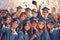 Students posing for cell phone selfie at graduation