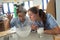 Students in science class, studying the reaction of dry ice