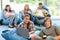 Students sitting on beanbags in study room