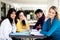 Students sitting by cafeteria