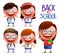 Students and teacher vector character set of boys and girls in uniforms