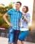 Students or teenagers outdoors in summer evening