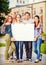 Students or teenagers with white blank board