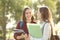 Students walking and talking in a campus