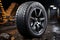 Studio captured fuel efficient tires for summer, dynamic lighting, on dark background
