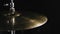 Studio foot impact cymbal hi-hat. drumkit cymbal. drummer playing on drum kit