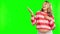 Studio, hand or happy pregnant woman on green screen for promotion deal, sale offer or announcement. Pregnancy