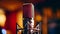 Studio microphone on blurred background with audio mixer musical instrument concept