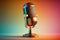 Studio microphone illustration for podcast, colorful gradient background