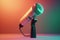 Studio microphone illustration for podcast, colorful gradient background. Generative AI