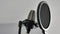 Studio microphone and pop filter for recording audio on stand