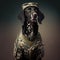 Studio portrait of dog soldier wearing uniform. Generative AI