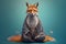 Studio portrait of fox in boho clothes doing meditation, created with Generative AI technology