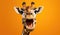 Studio Portrait of Funny and Excited Giraffe on Orange Background with Shocked or Surprised Expression and Open Mouth