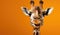 Studio Portrait of Funny and Excited Giraffe on Orange Background with Shocked or Surprised Expression and Open Mouth