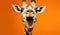 Studio Portrait of Funny and Excited Giraffe on Orange Background with Shocked or Surprised Expression and Open Mouth