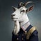 Studio portrait of goat wearing sailor uniform, Sea travel. Generative AI
