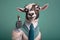 Studio portrait of happy goat in a business suit thumb up, created with Generative AI technology