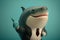 Studio portrait of happy shark in a business suit thumb up, created with Generative AI technology