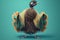 Studio portrait of kiwi bird in boho clothes doing yoga, created with Generative AI technology